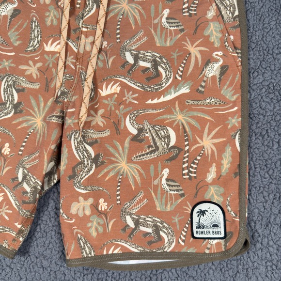 Howler Brothers Alligator Palm Print Board Shorts Mens 33 Swim Trunks Drawstring - Picture 3 of 11